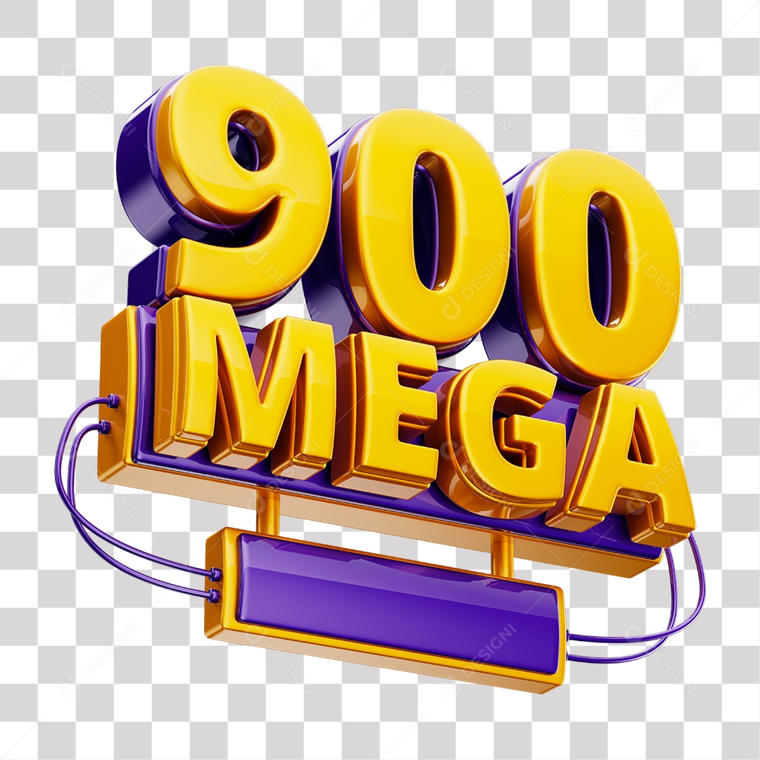 Selo 3D 900 Mega de Internet Dourado e Roxo para Composição PNG Transparente
