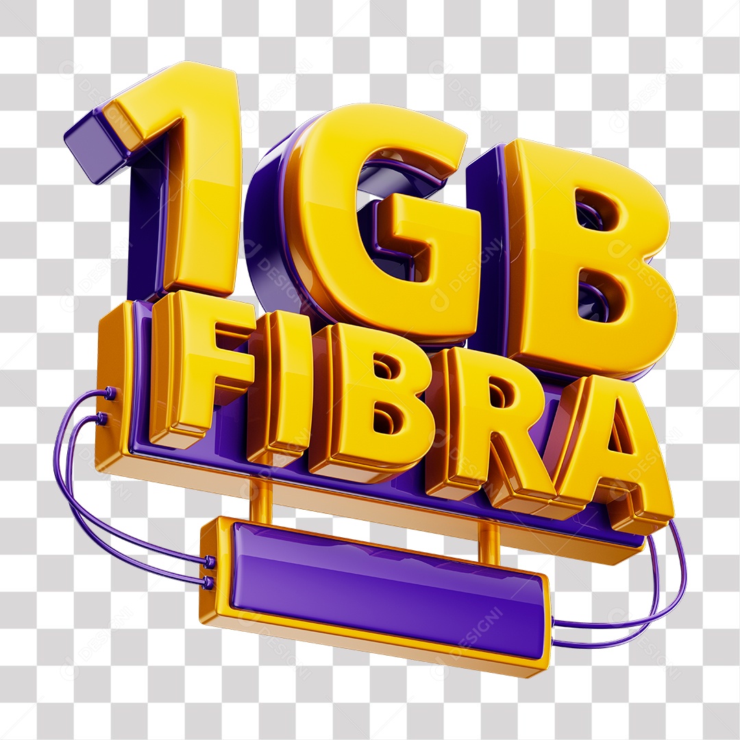 Selo 3D 1GB Fibra de Internet Dourado e Roxo para Composição PNG Transparente