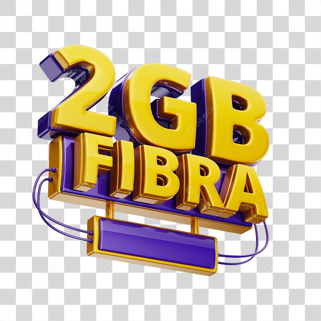 Selo 3D 2GB Fibra de Internet Dourado e Azul para Composição PNG Transparente