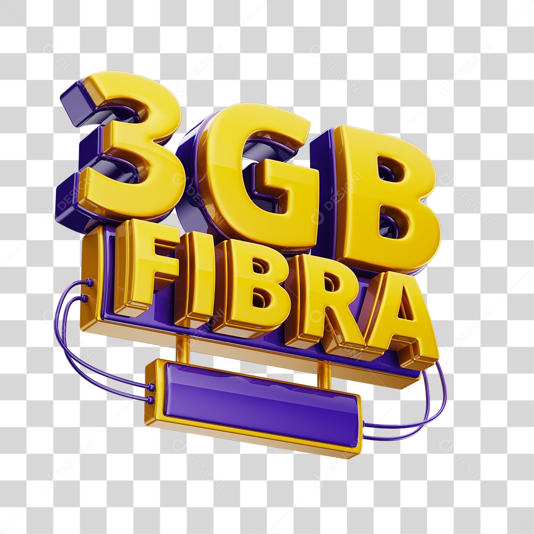 Selo 3D 3GB Fibra de Internet Dourado e Azul para Composição PNG Transparente