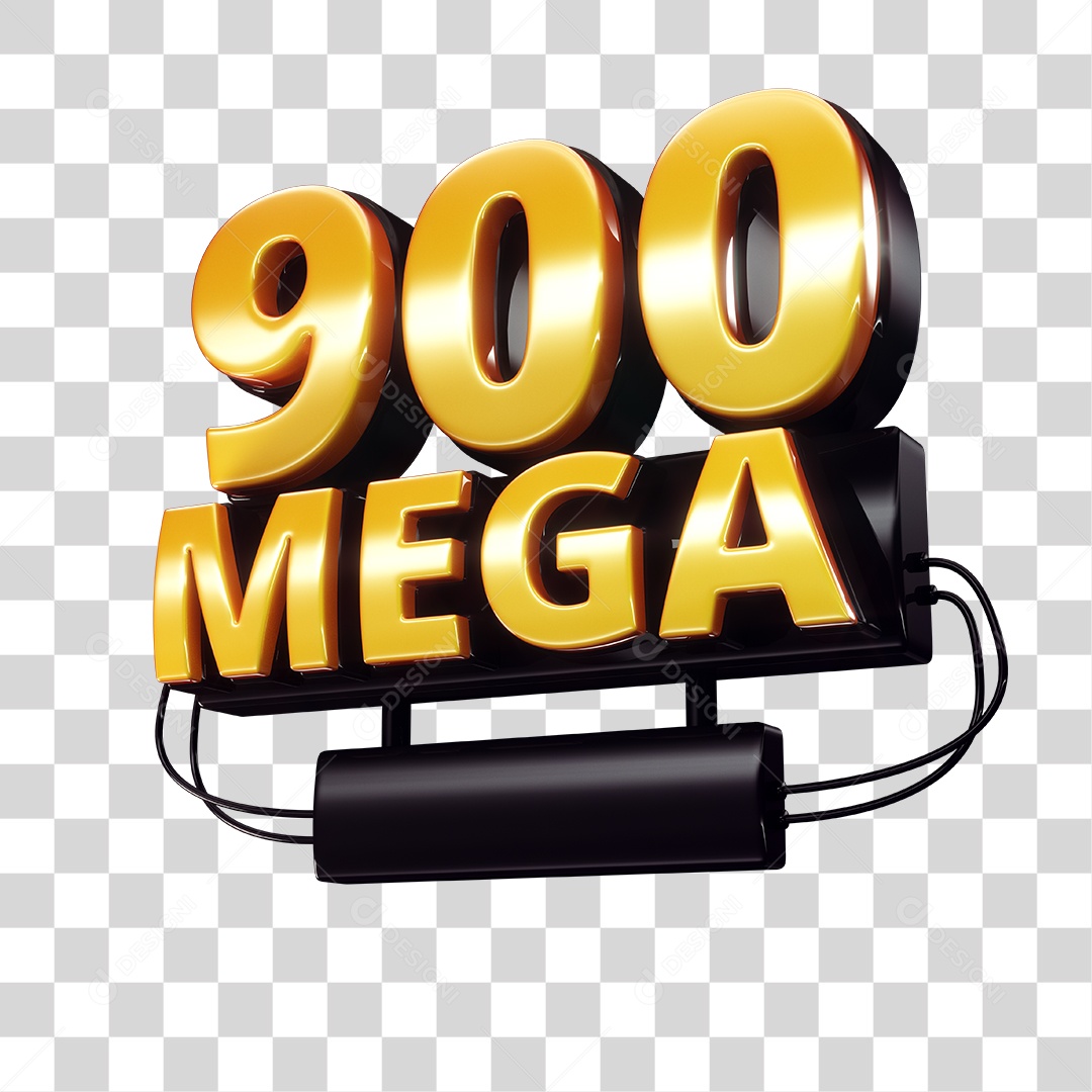 Selo 3D 900GB Fibra de Internet Dourado e Preto para Composição PNG Transparente