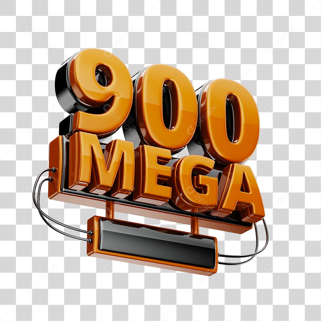 Selo 3D 900GB Fibra de Internet Dourado e Preto para Composição PNG Transparente