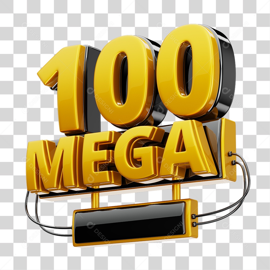 Selo 3D 100GB Fibra de Internet Dourado e Preto para Composição PNG Transparente