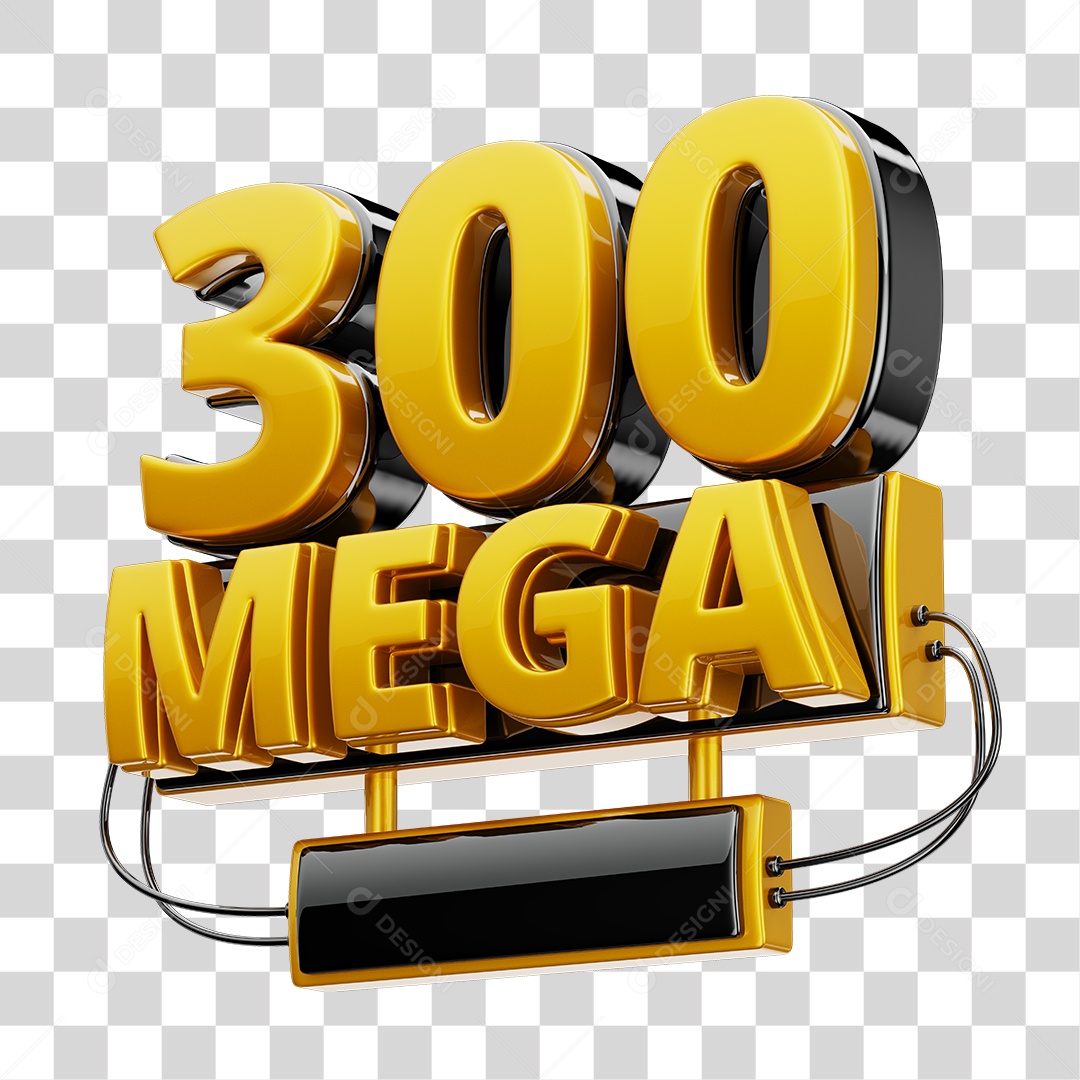 Selo 3D 300GB Fibra de Internet Dourado e Preto para Composição PNG Transparente