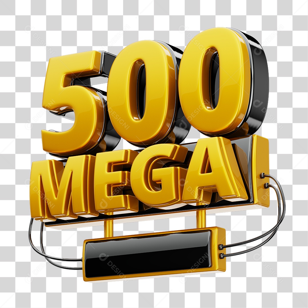 Selo 3D 500GB Fibra de Internet Dourado e Preto para Composição PNG Transparente