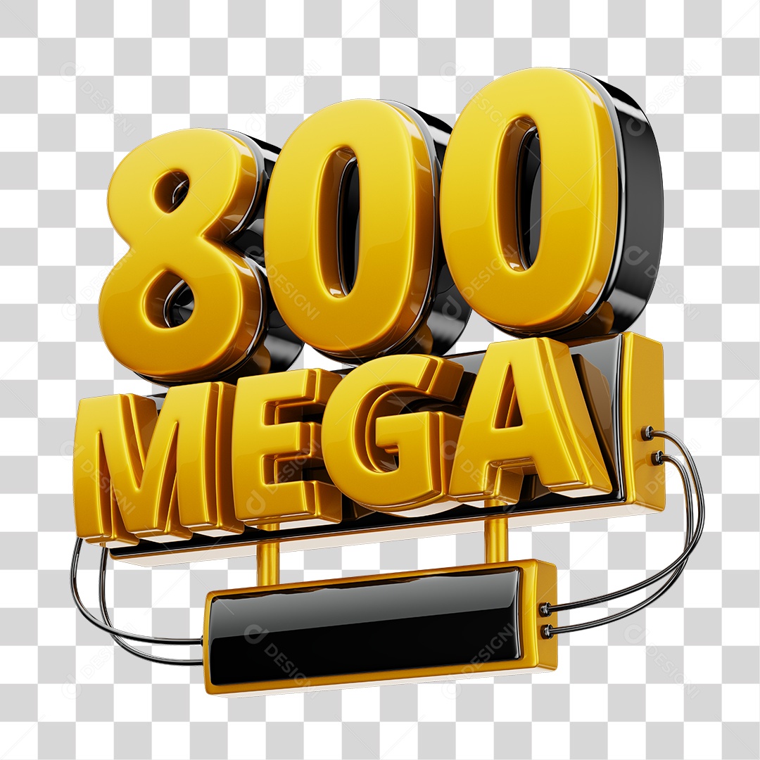 Selo 3D 800GB Fibra de Internet Dourado e Preto para Composição PNG Transparente