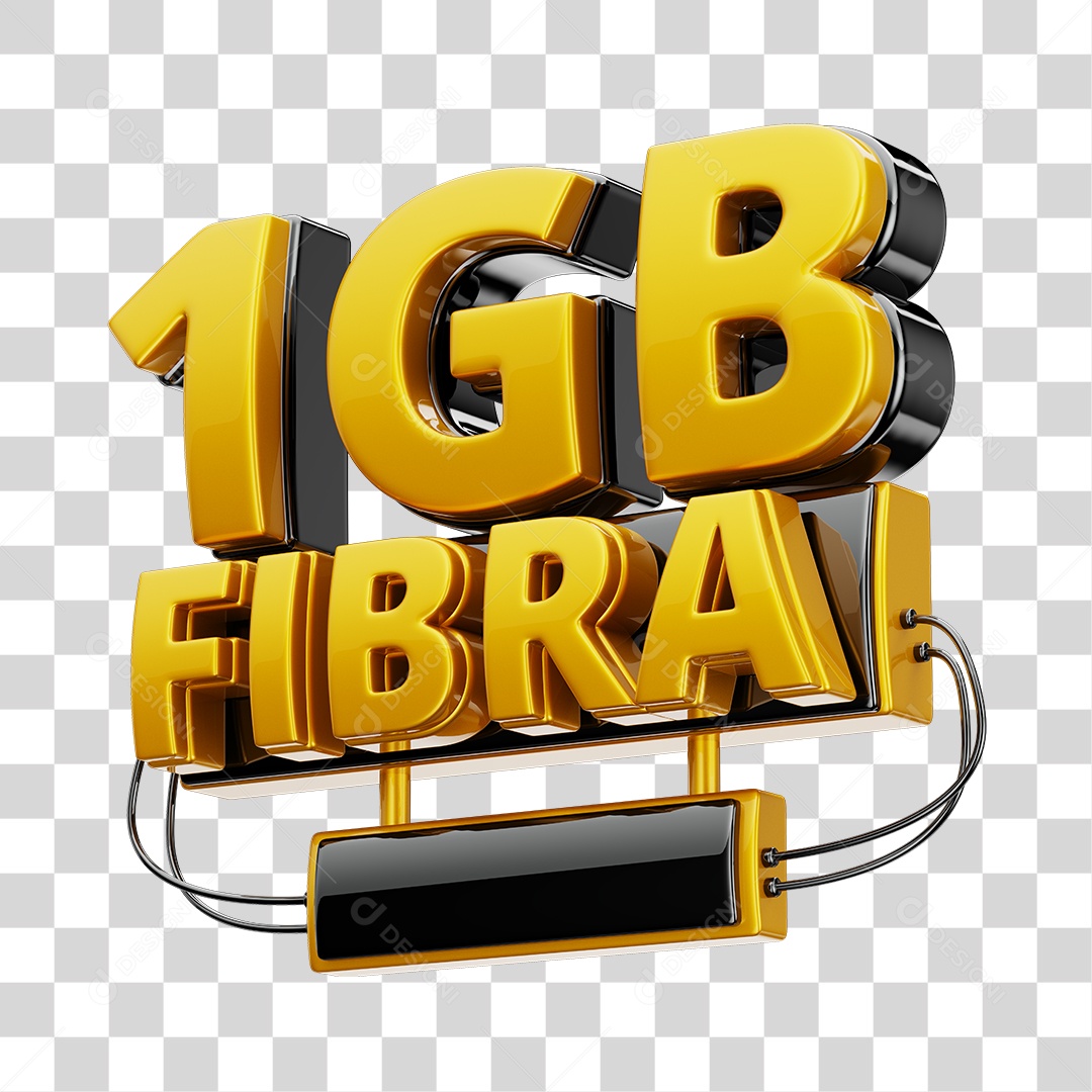 Selo 3D 1GB Fibra de Internet Dourado e Preto para Composição PNG Transparente