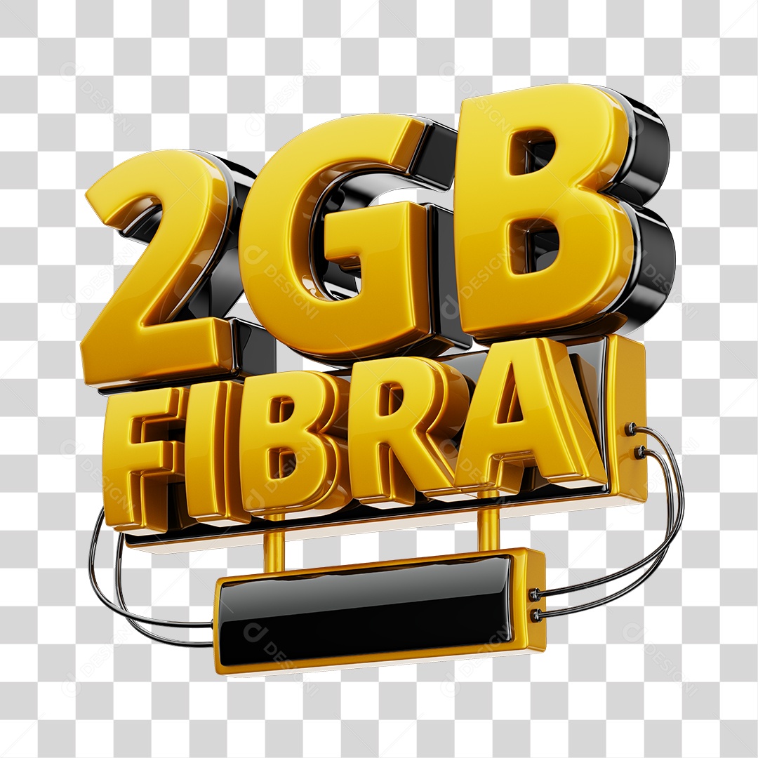 Selo 3D 1GB Fibra de Internet Dourado e Preto para Composição PNG Transparente