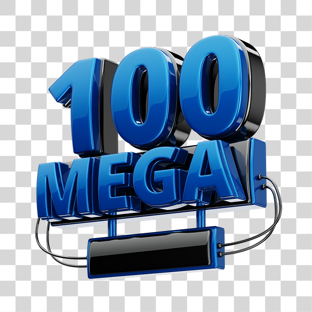 Selo 3D 100GB Fibra de Internet Azul e Preto para Composição PNG Transparente