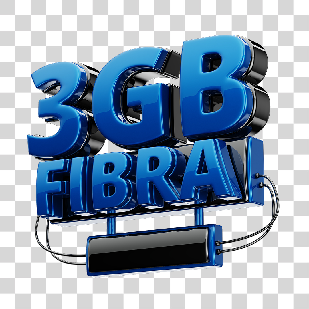 Selo 3D 3GB Fibra de Internet Azul e Preto para Composição PNG Transparente