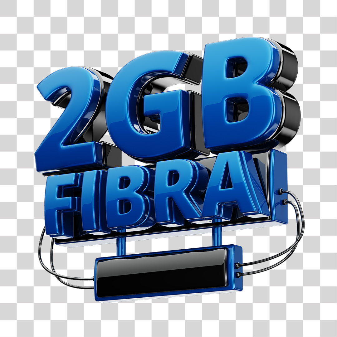 Selo 3D 2GB Fibra de Internet Azul e Preto para Composição PNG Transparente