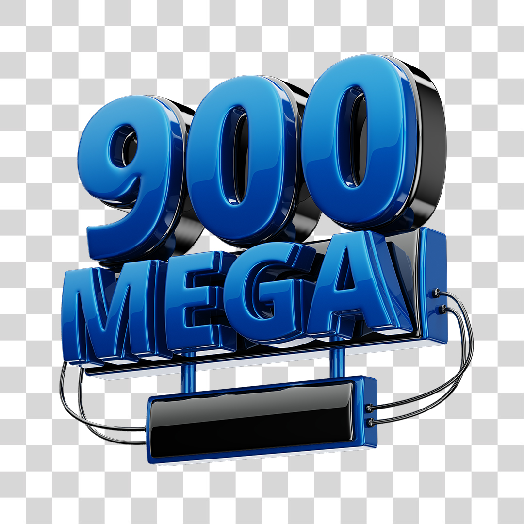 Selo 3D 900GB Fibra de Internet Azul e Preto para Composição PNG Transparente