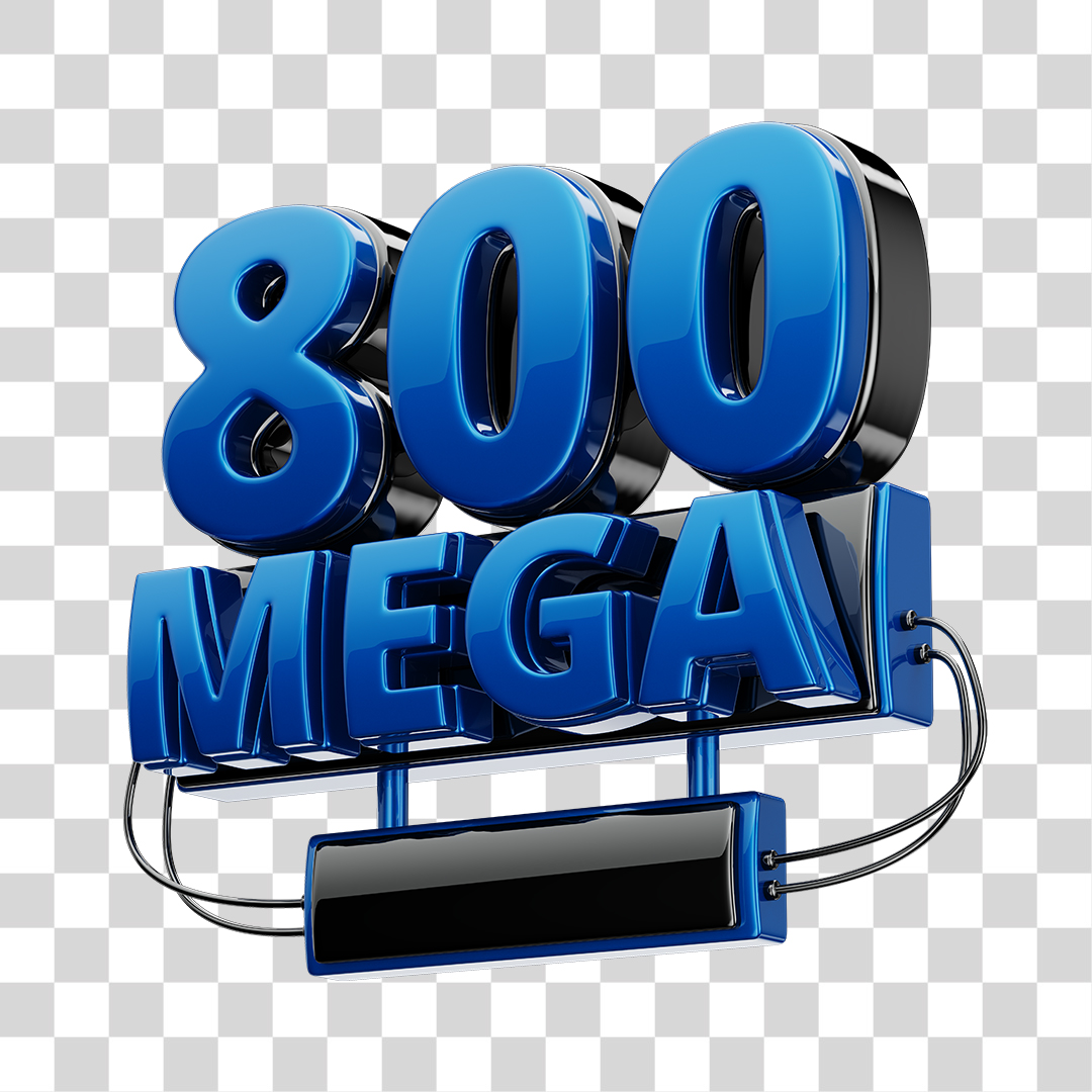 Selo 3D 800GB Fibra de Internet Azul e Preto para Composição PNG Transparente