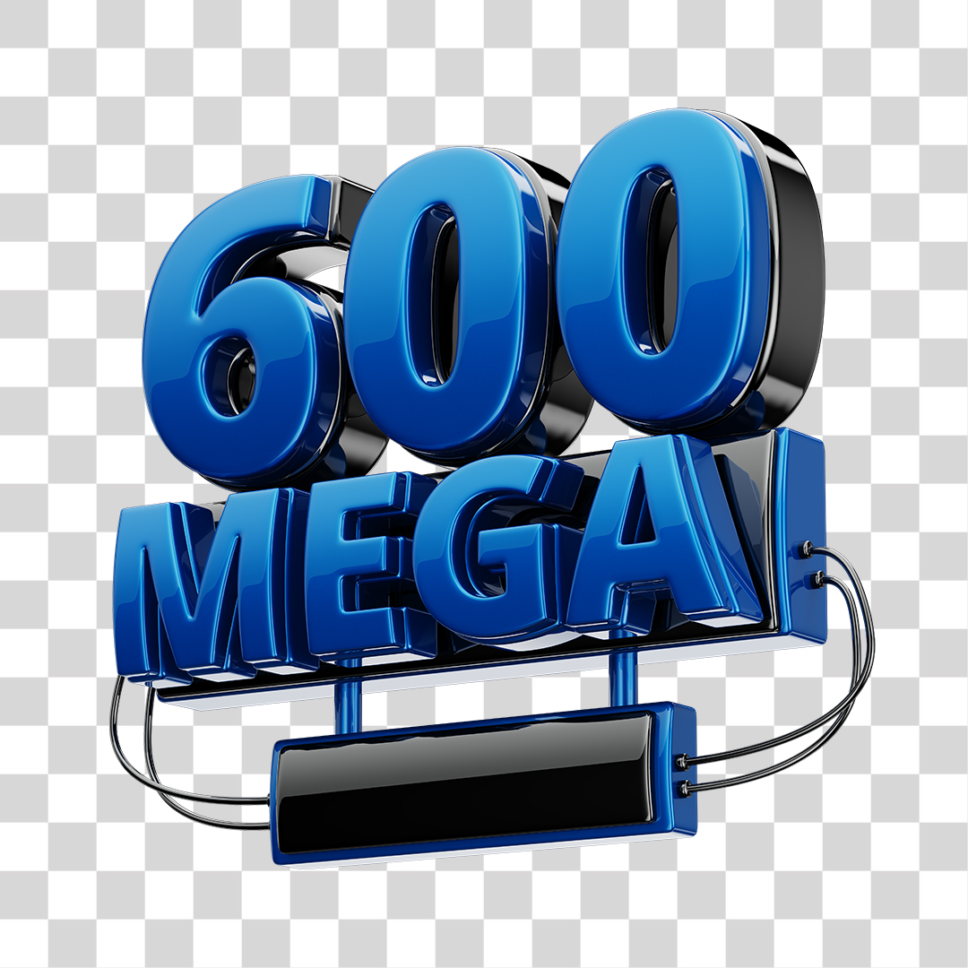 Selo 3D 600GB Fibra de Internet Azul e Preto para Composição PNG Transparente