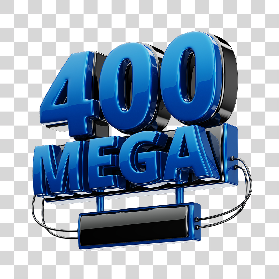 Selo 3D 400GB Fibra de Internet Azul e Preto para Composição PNG Transparente