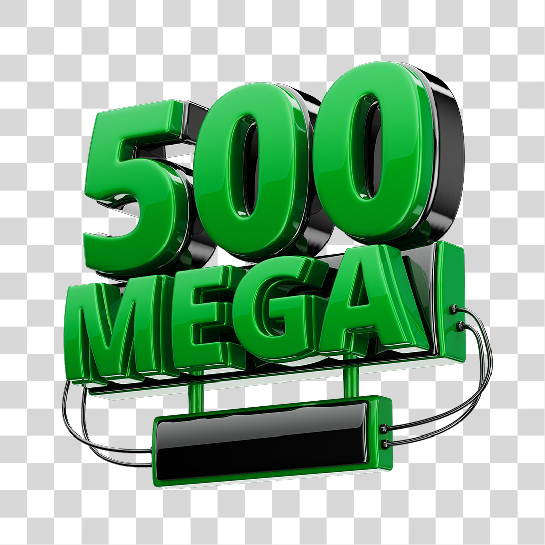 Selo 3D 500GB Fibra de Internet Verde e Preto para Composição PNG Transparente