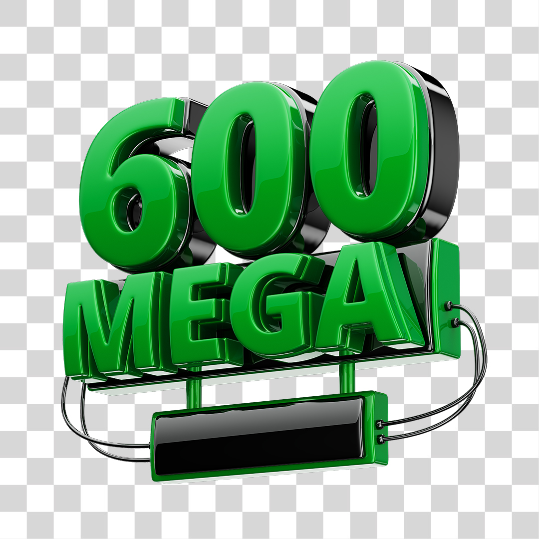 Selo 3D 600GB Fibra de Internet Verde e Preto para Composição PNG Transparente