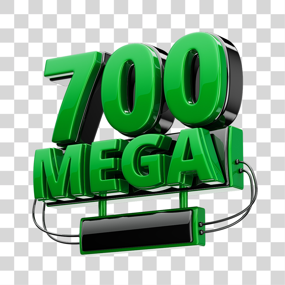 Selo 3D 700GB Fibra de Internet Verde e Preto para Composição PNG Transparente