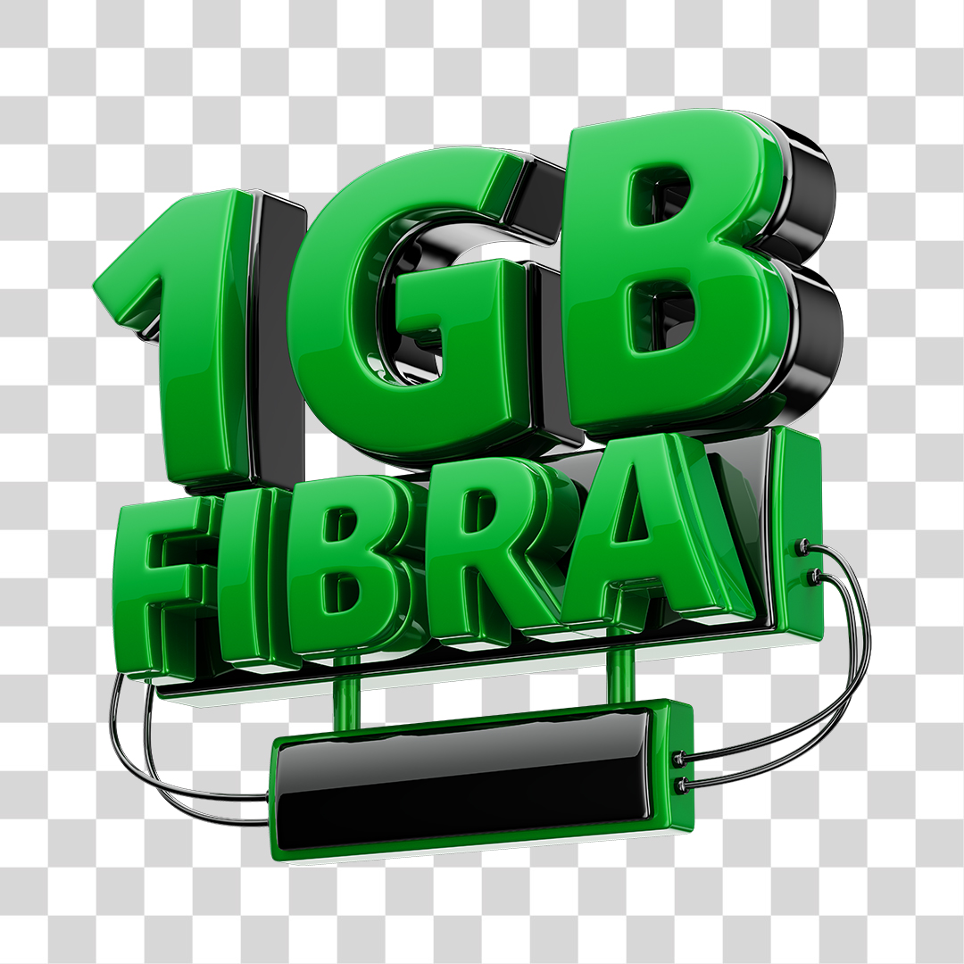Selo 3D 1GB Fibra de Internet Verde e Preto para Composição PNG Transparente