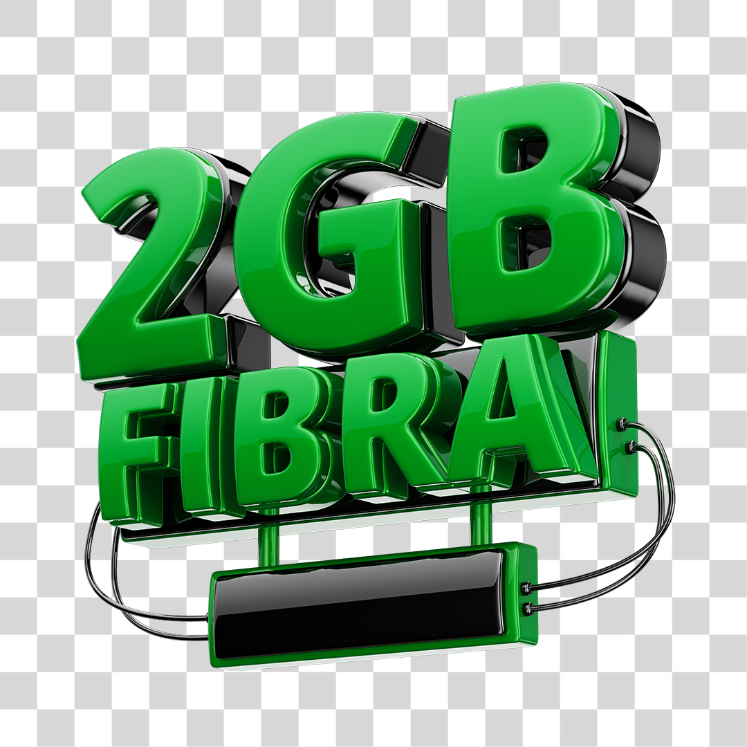 Selo 3D 2GB Fibra de Internet Verde e Preto para Composição PNG Transparente