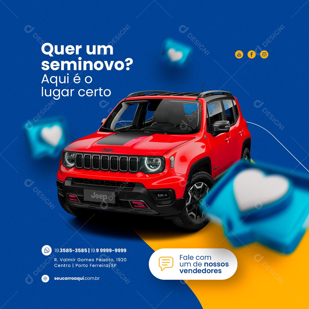 Quer um Seminovo Aqui é o Lugar Certo Concessionária Social Media PSD Editável
