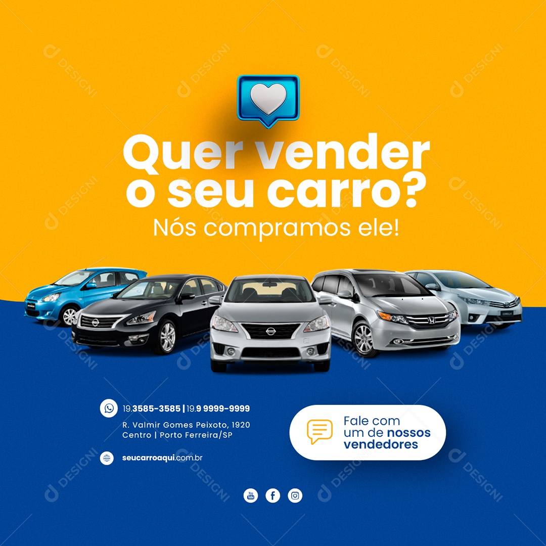 Quer Vender o seu Carro nós Compramos ele Concessionária Social Media PSD Editável