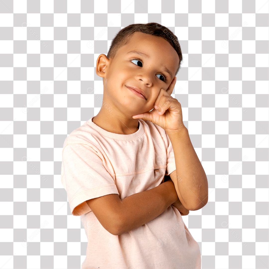 Menino de Camisa clara Pensando e com Mão na Cabeça