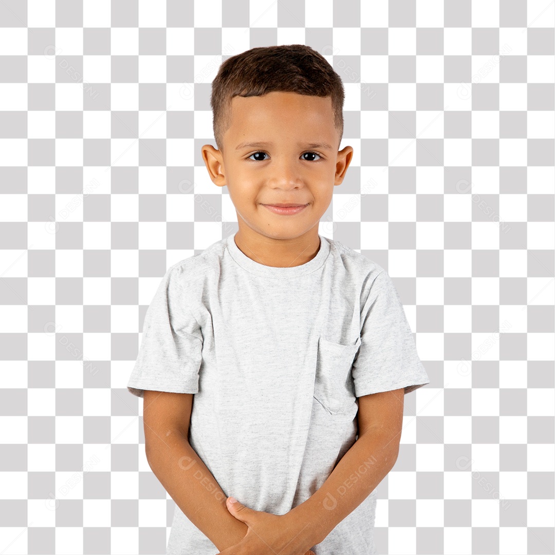 Menino de Camisa Cinza com Mãos uma encima da Outra