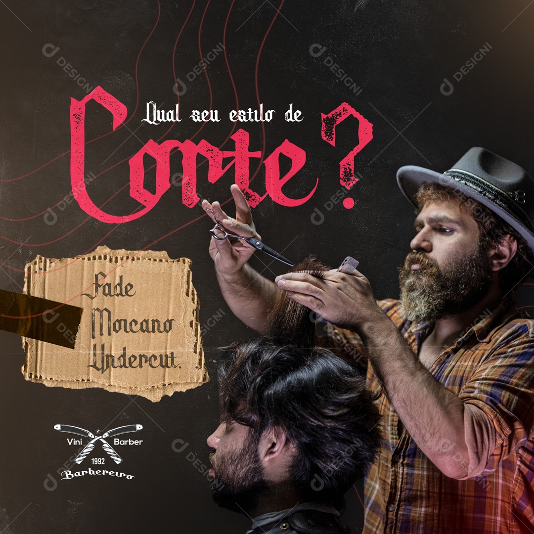 Social Media Barbearia Qual o seu Estilo de Corte? PSD Editável