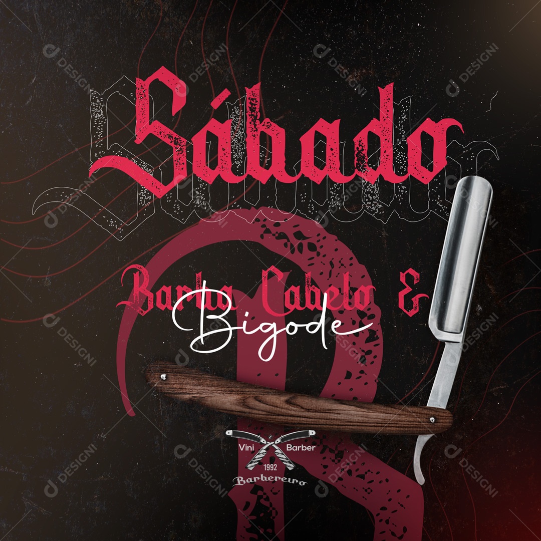 Post Barbearia Barba Cabelo e Bigode Social Media PSD Editável