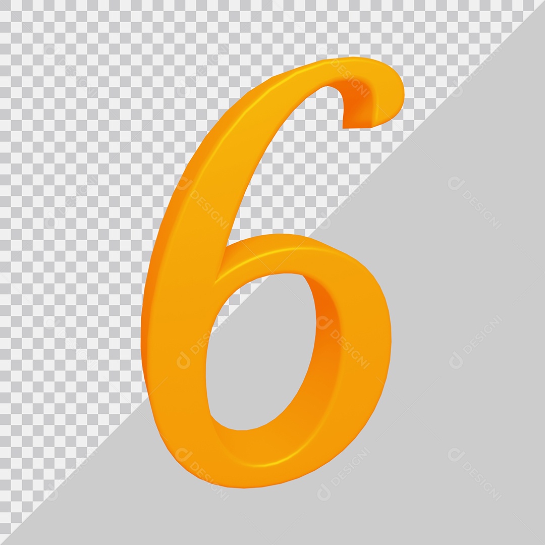 Elemento 3D Para Composição Número 6 Laranja PSD