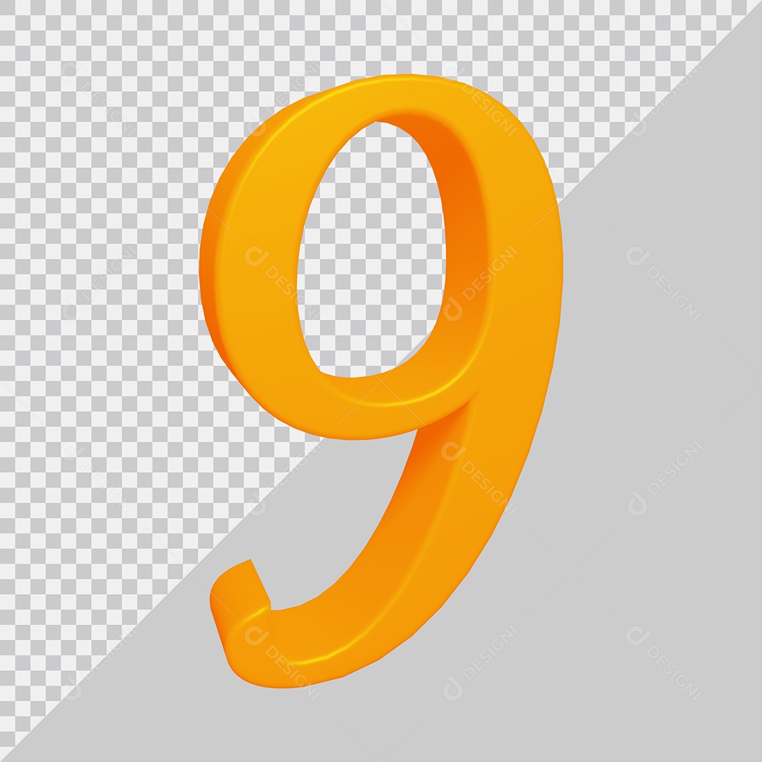 Elemento 3D Para Composição Número 9 Laranja PSD