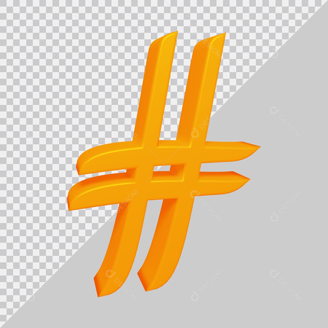 Elemento 3D Para Composição Símbolo de Hashtag Laranja PSD