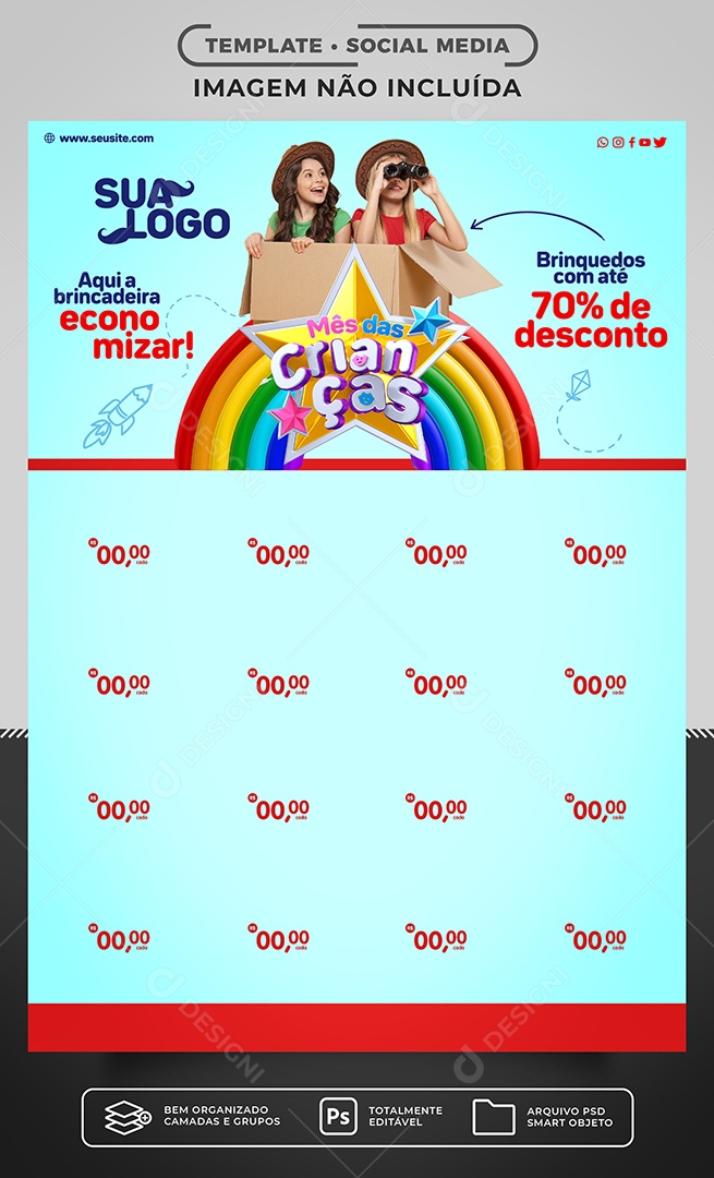 Social Media Mês das Crianças Encarte de Supermercado PSD Editável