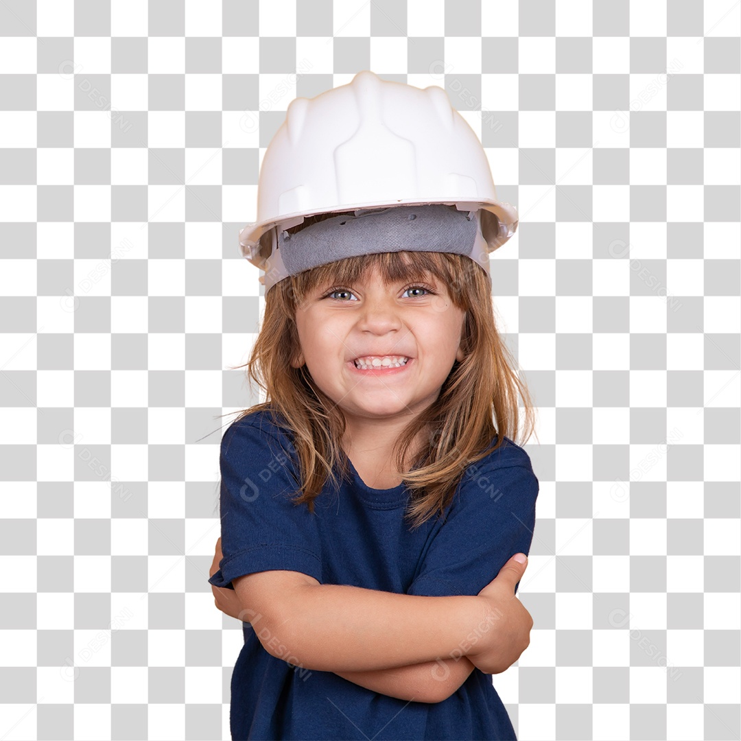 Garota com ferramentas de construção. Menina com um capacete de segurança e proteção infantil. Menina bonitinha