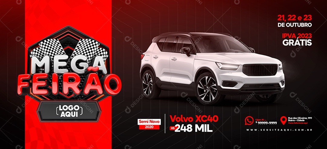 Banner Mega Feirão de Carro Volvo XC40 Seminovo Vermelho Social Media PSD Editável