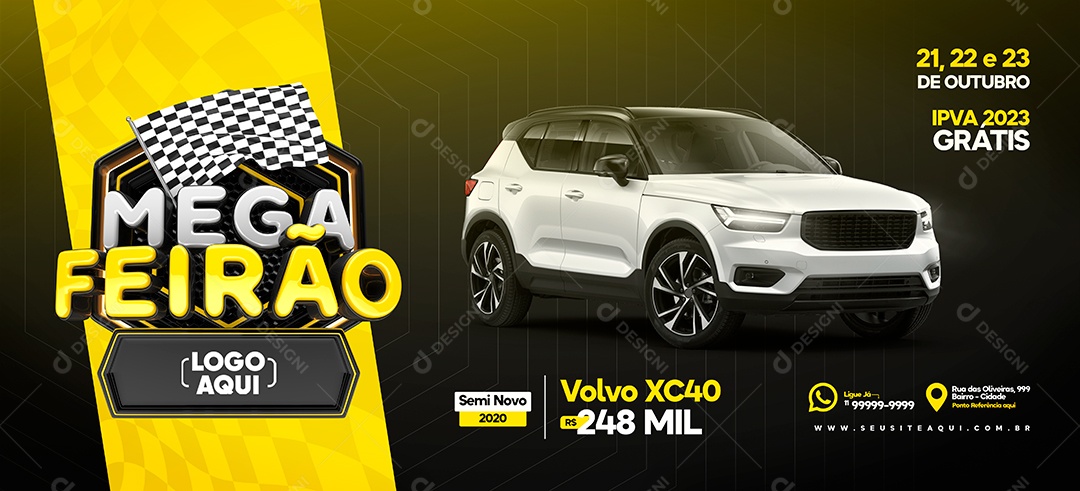 Banner Mega Feirão de Carro Volvo XC40 Seminovo Amarelo Social Media PSD Editável
