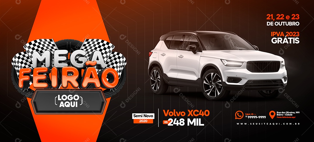 Banner Mega Feirão de Carro Volvo XC40 Seminovo Laranja Social Media PSD Editável