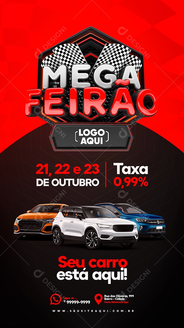 Story Mega Feirão de Carros Taxa 0% Vermelho Social Media PSD Editável
