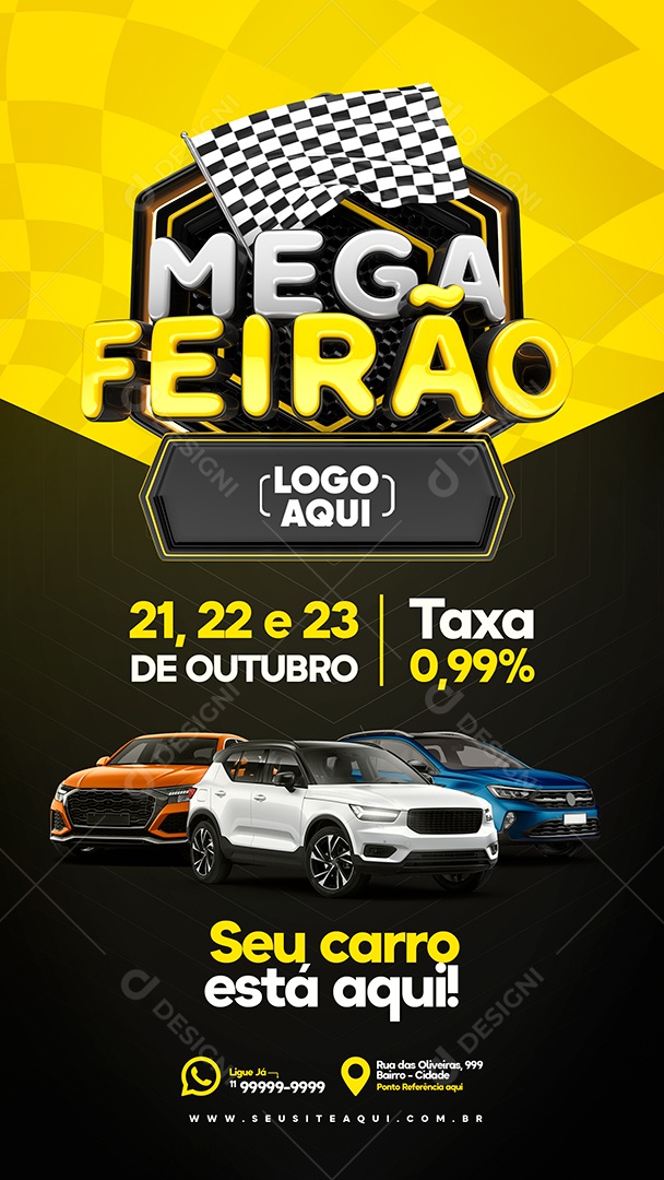 Story Mega Feirão de Carros Taxa 0% Amarelo Social Media PSD Editável