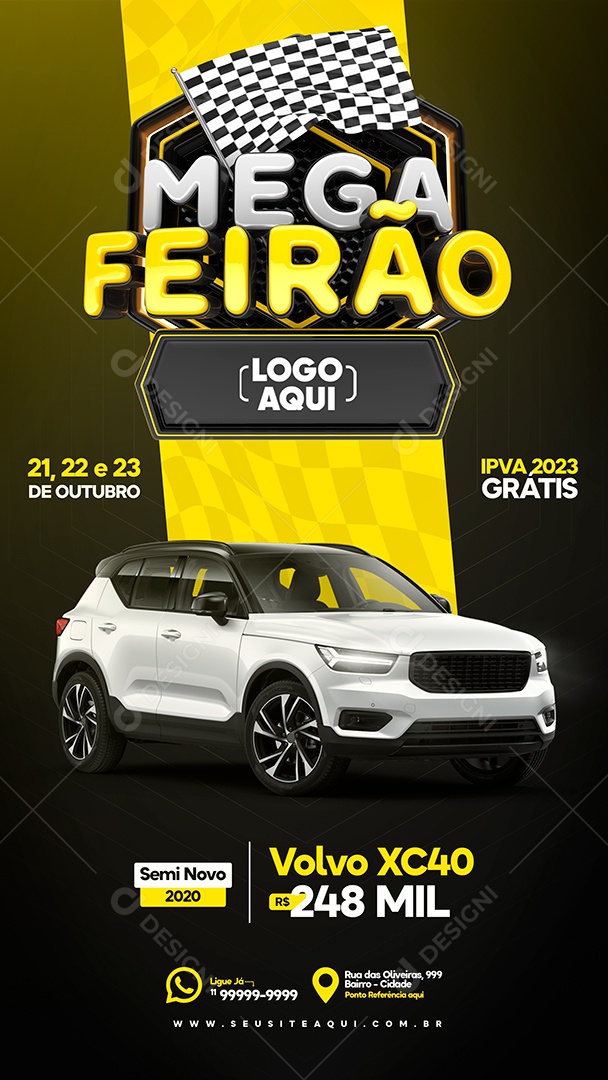 Story Mega Feirão de Carro Volvo XC40 Seminovo Amarelo Social Media PSD Editável