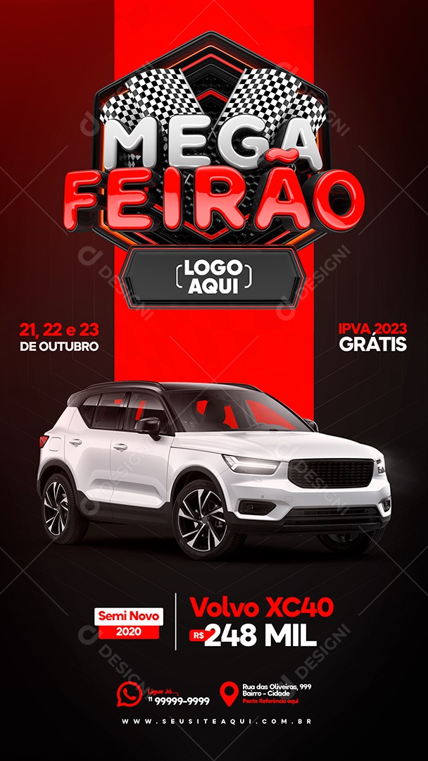 Story Mega Feirão de Carro Volvo XC40 Seminovo Amarelo Social Media PSD Editável