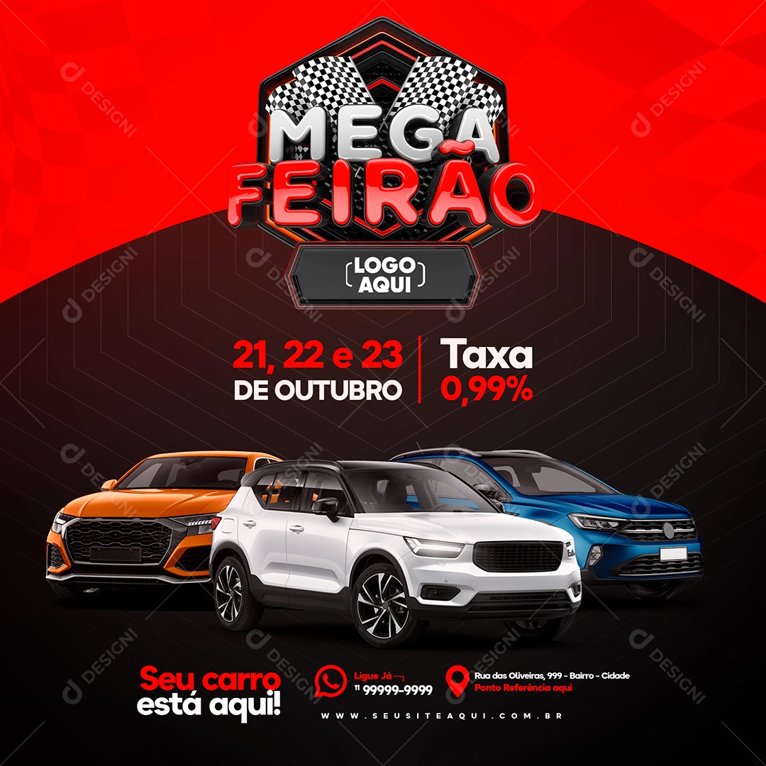 Mega Feirão de Carros Taxa 0% Social Media PSD Editável