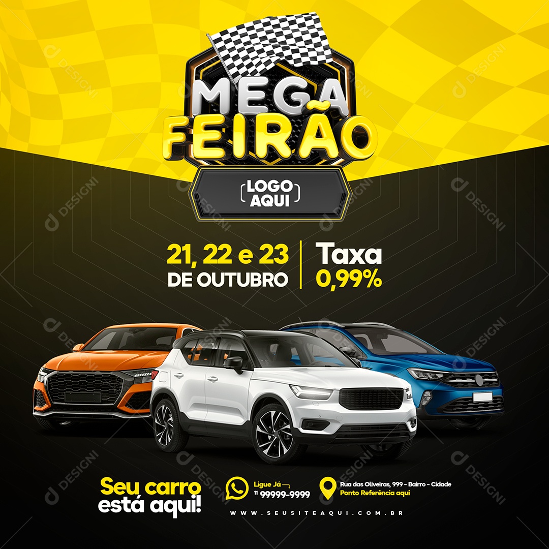 Social Media Mega Feirão de Carros Taxa 0% PSD Editável