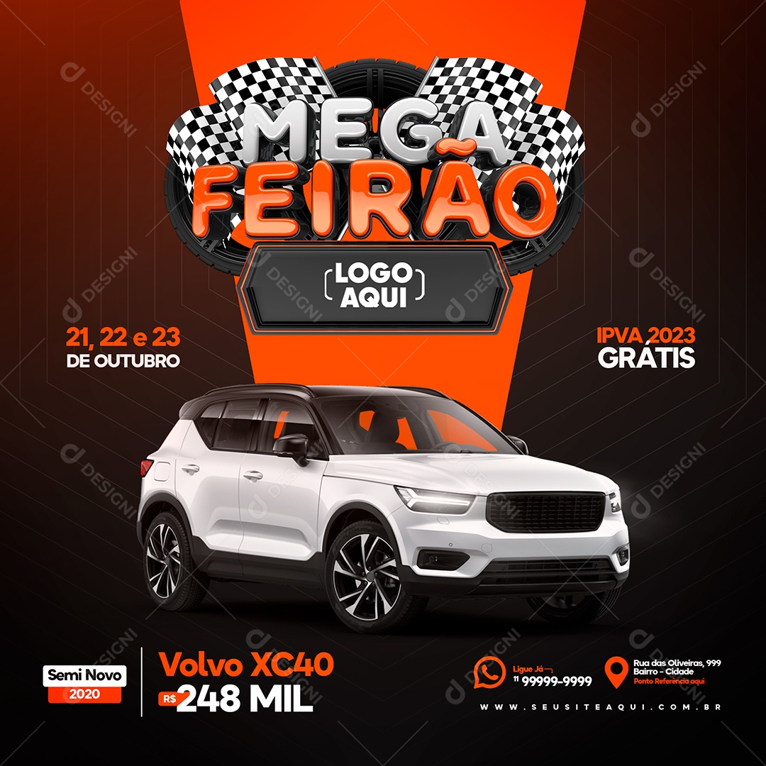 Social Media Mega Feirão de Carro Volvo XC40 Seminovo Amarelo PSD Editável