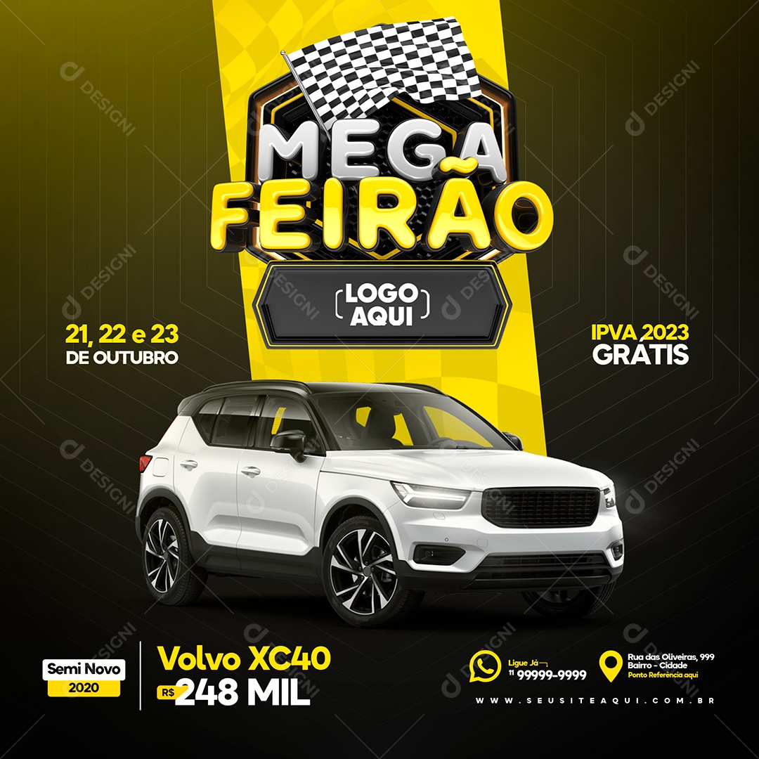 Mega Feirão de Carro Volvo XC40 Seminovo Amarelo Social Media PSD Editável