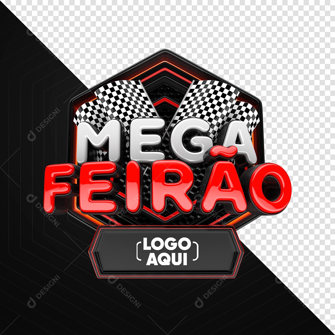 Mega Feirão 3D White and Red Stamp for Composition PSD