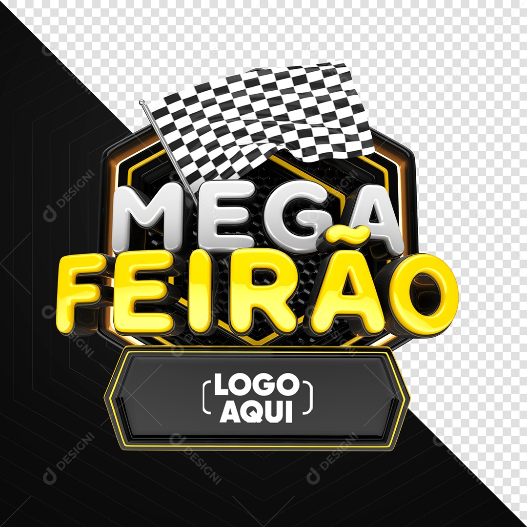 Mega Feirão Selo 3D Branco e Amarelo para Composição PSD