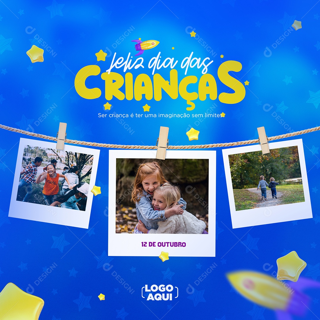 Ser Criança é ter uma Imaginação sem Limites Dia das Crianças Social Media PSD Editável