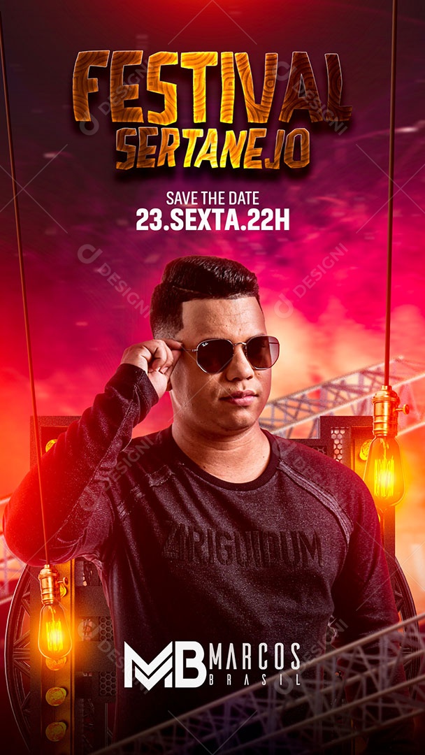 Flyer Festival Sertanejo Marcos Brasil Story Social Media PSD Editável